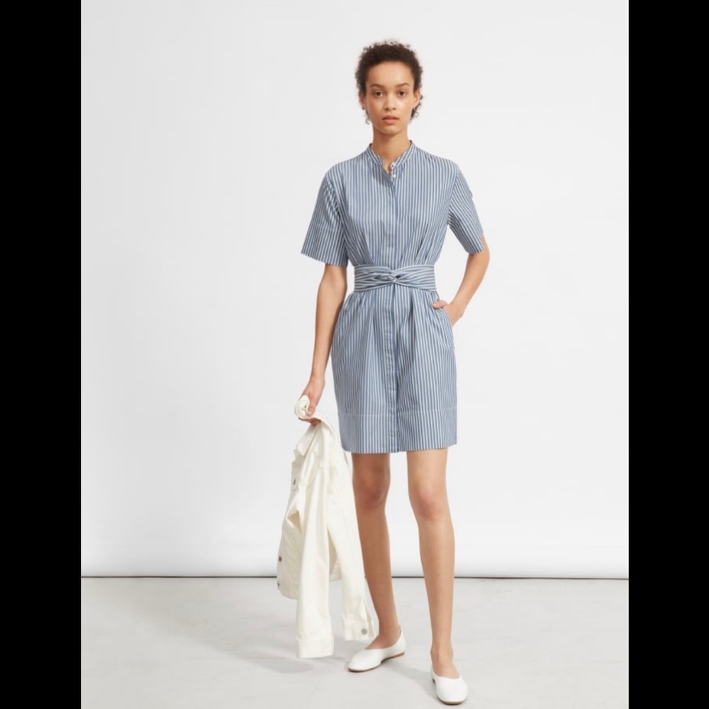 Everlane the Cotton Collarless Belted Shirtdress